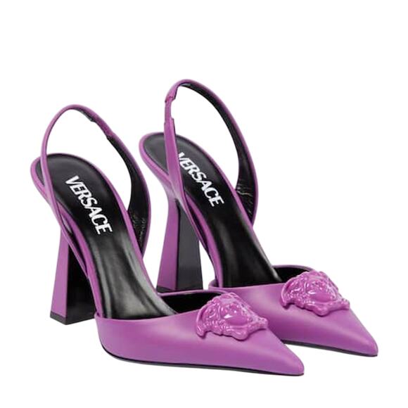 Versace Shoes - Versace 'La Medusa' Purple Leather Slingback Pumps Size 8